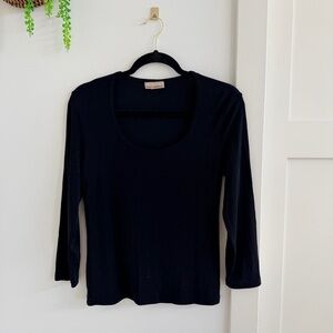 Susan Lawrence Classic Black Scoop Neck Women's Top Made in USA Paper Tag Medium